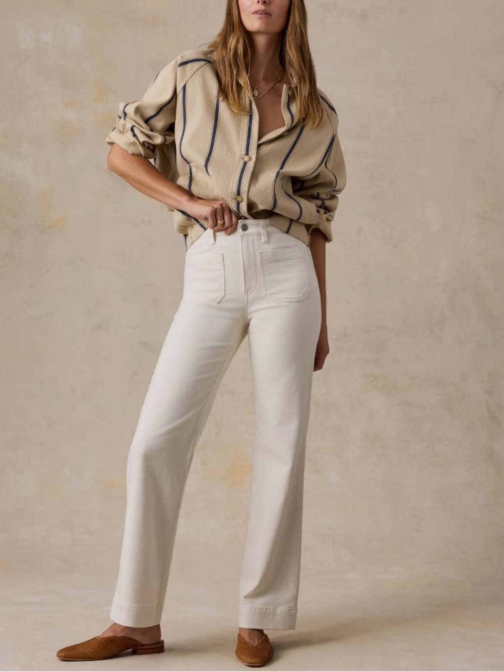 FAHERTY STRETCH TERYY CORD PATCH POCKET CREAM PANT